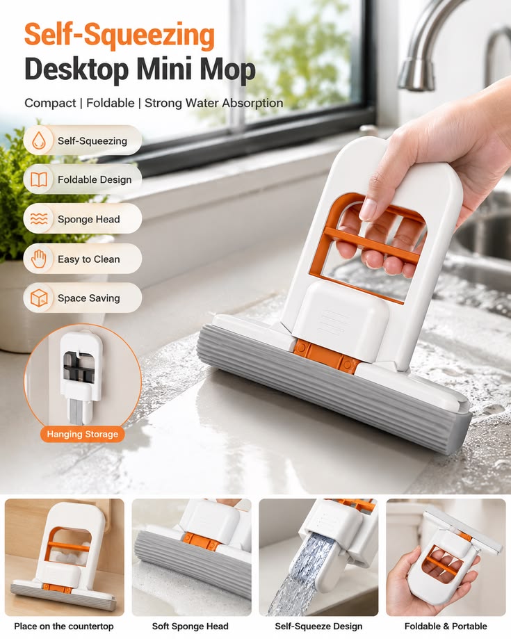 Foldable Mini Mop, Big Cleaning Powder 🧽